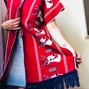 NWOT ties poncho with deer and fringe